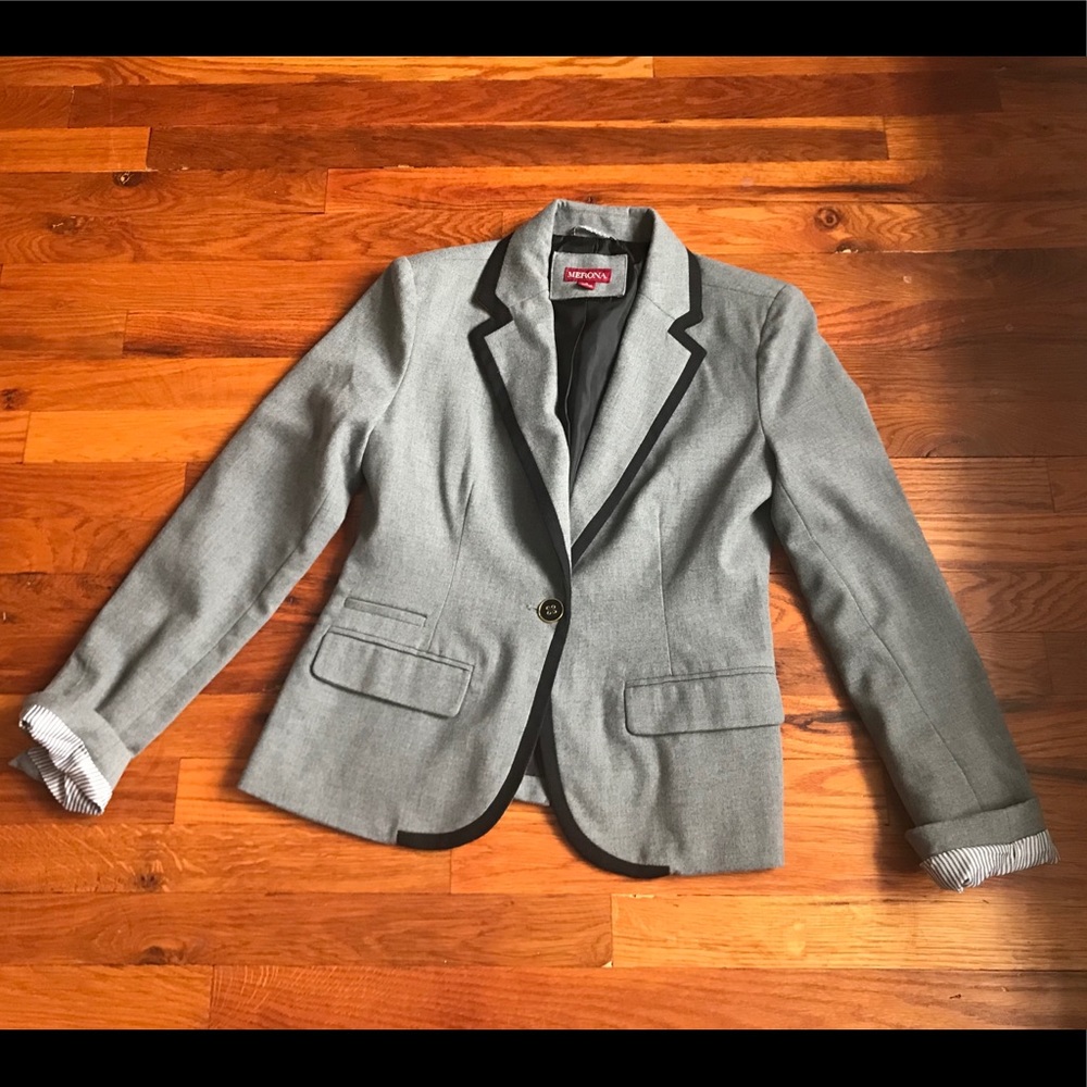 Merona gray blazer with black border lining